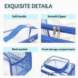 Clear PVC Tote Bag with Handle - Transparent Stadium-Approved Travel Organizer(Blue)