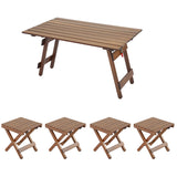 Folding tables and chair set one table four stools-walnut color