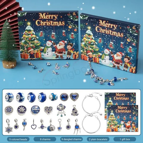 Christmas Jewelry Advent Calendar - Charm Bracelet Gift Set with Beads and Pendants