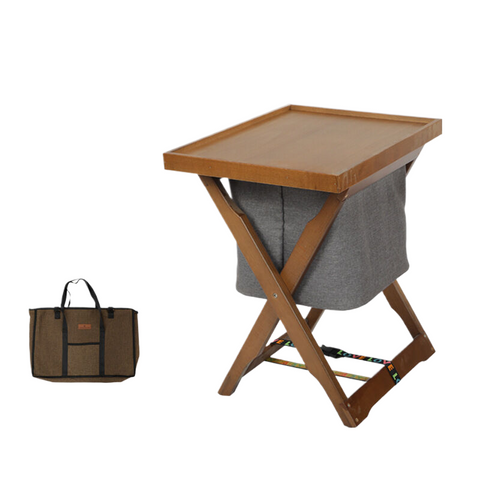 Outdoor Folding Desk With Storage Bag, Walnut Colour