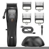 WL-1670 Black Professional Hair Clipper Set with Adjustable Guards - USB Rechargeable Trimmer with Charging Dock