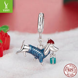 Sterling Silver Dachshund Charm - Festive Christmas Pendant with Colorful  Accents(weighs approximately 2.2g)