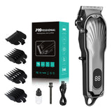 Gray Professional Cordless Hair Clipper with LED Display - Rechargeable Electric Hair Trimmer for Men