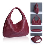 Light Gray Elegant Woven PU Leather Hobo Bag - Stylish Large-Capacity Shoulder Handbag for Women