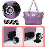 Light Purple Large Capacity Foldable Travel Bags with Wheels - Lightweight Waterproof Duffel Totes