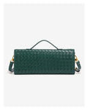 Deep Green Luxury Woven PU Leather Clutch - Elegant Women's Evening Baguette Bag with Adjustable Shoulder Strap