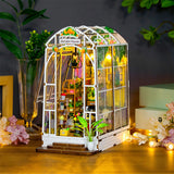 Dollhouse Miniature DIY Greenhouse Kit - Garden House with LED Lights