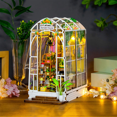 Dollhouse Miniature DIY Greenhouse Kit - Garden House with LED Lights