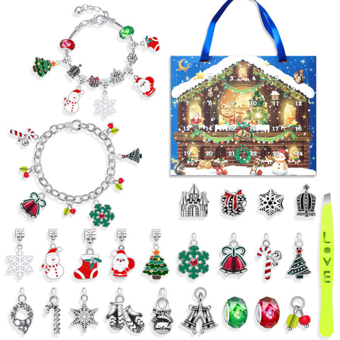 M-21 Christmas Jewelry Advent Calendar - DIY Charm Bracelet Kit with 24 Days of Surprises