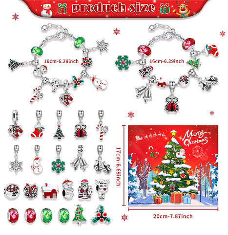 M-24 Christmas Jewelry Advent Calendar - DIY Charm Bracelet Kit with 24 Days of Surprises