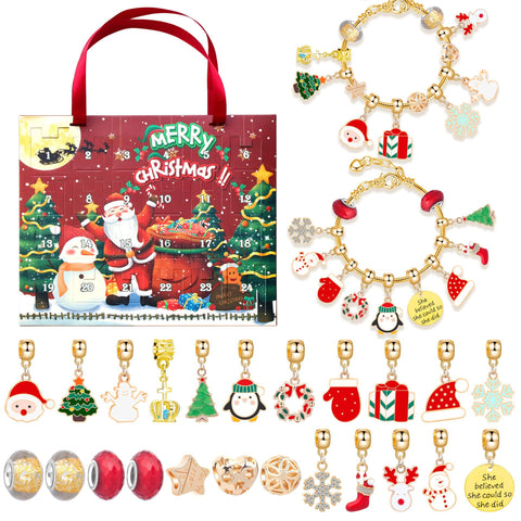 M-15ST Christmas Jewelry Advent Calendar - DIY Charm Bracelet Kit with 24 Days of Surprises