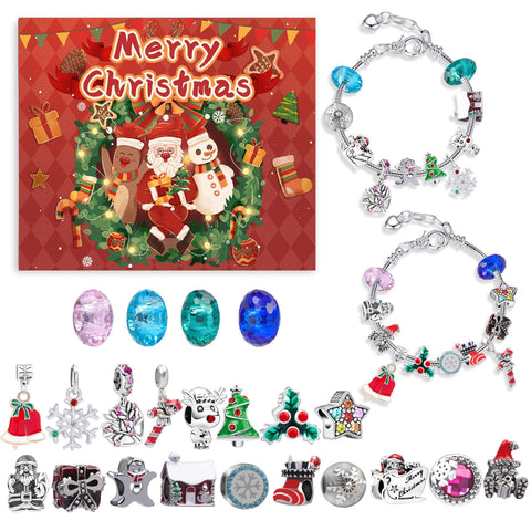 M-08 Christmas Jewelry Advent Calendar - DIY Charm Bracelet Kit with 24 Days of Surprises