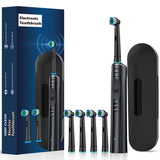 Black Rechargeable Electric Toothbrush with Travel Case - 4 Replacement Heads for Deep Cleaning