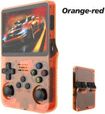 Orange-red Retro Portable Gaming Console with 128GB, 2 Memory Card - 3D Games, HD Display, and Dual Joysticks