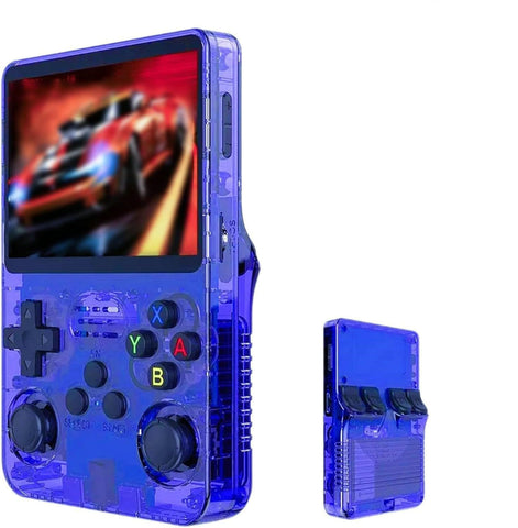 Blue Retro Portable Gaming Console with 64GB, 1 Memory Card - 3D Games, HD Display, and Dual Joysticks