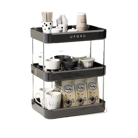 Household three-layer storage rack with drain tray, black