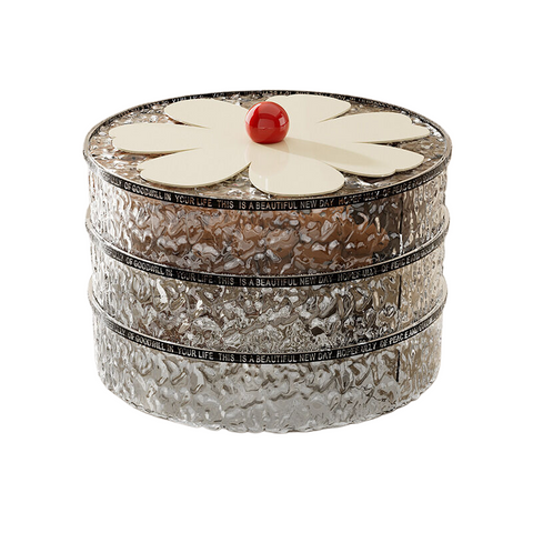 Flower shaped grid with lid dried fruit box, three-layer transparent gray