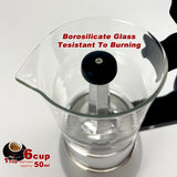 Borosilicate Glass Stainless Steel Moka Pot Coffee Maker Italian Espresso 6Cups