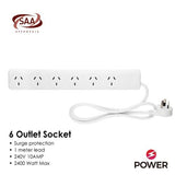 6 Outlet Power Board With Surge Protection 1M Lead Cable