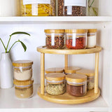 Lazy Susan 2 Tier Rotating Spice Rack Turnable Kitchen Shelf Bamboo Organiser