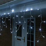 500 Solar Icicle LED Fairy Lights 8 Function Memory Hold Christmas Decoration Cool White