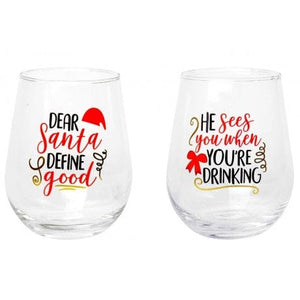 Set of 2 Christmas Santa Stemless Glasses 470ML