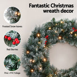 Jingle Jollys 60cm Christmas Wreath LED Lights Snowy Flowers Garland Party Decor