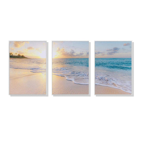 Darrahopens 60cmx90cm Ocean and beach 3 Sets White Frame Canvas Wall Art