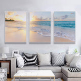 Darrahopens 60cmx90cm Ocean and beach 3 Sets White Frame Canvas Wall Art