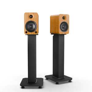 Darrahopens Audio & Video > Speakers Kanto YU4 140W Powered Bookshelf Speakers with Bluetooth and Phono Preamp - Pair, Bamboo with SX22 Black Stand Bundle
