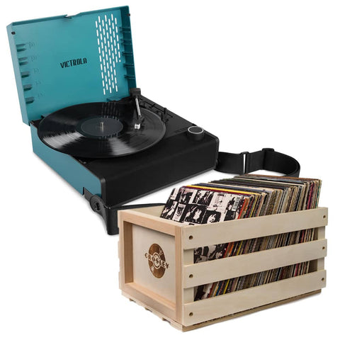 Darrahopens Audio & Video > Speakers Victrola Revolution Go Turntable - Blue + Bundled Record Storage Crate