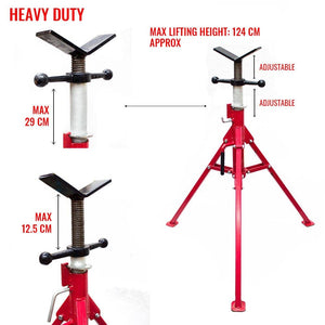 Darrahopens Auto Accessories > Auto Accessories Others Folding Jack Stand 120cm Heavy Duty V Head Pipe Stand Adjustable Height 1.25 Ton