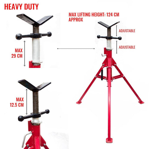 Darrahopens Auto Accessories > Auto Accessories Others Folding Jack Stand 120cm Heavy Duty V Head Pipe Stand Adjustable Height 1.25 Ton