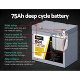 Darrahopens Auto Accessories > Auto Accessories Others Giantz AGM Deep Cycle Battery 12V 75Ah Marine Sealed Power Portable Box Solar X2