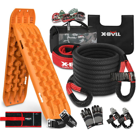 Darrahopens Auto Accessories > Auto Accessories Others X-BULL 4X4 Recovery Kit Kinetic Recovery Rope Snatch Strap soft shackle / 2PCS Recovery Tracks Boards 4WD Gen3.0 Orange