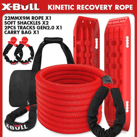 Darrahopens Auto Accessories > Auto Accessories Others X-BULL Kinetic Recovery Rope Kit soft shackles 22mm x 9m Dyneema / 2PCS Recovery Tracks