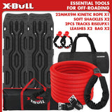 Darrahopens Auto Accessories > Auto Accessories Others X-BULL Kinetic Recovery Rope Kit soft shackles 22mm x 9m Dyneema / 2PCS Recovery Tracks RISEUP Black