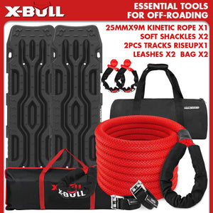 Darrahopens Auto Accessories > Auto Accessories Others X-BULL Kinetic Recovery Rope Kit soft shackles 25mm x 9m Dyneema / 2PCS Recovery Tracks RISEUP Black