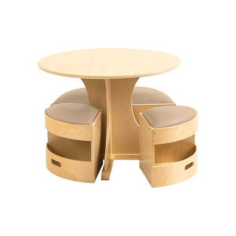 Darrahopens Baby & Kids > Kid's Furniture Jooyes Kids Round Wooden Table with Storage Stools Beige - Set Of 5