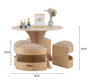 Darrahopens Baby & Kids > Kid's Furniture Jooyes Kids Round Wooden Table with Storage Stools Beige - Set Of 5