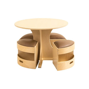 Darrahopens Baby & Kids > Kid's Furniture Jooyes Kids Round Wooden Table with Storage Stools Brown - Set Of 5
