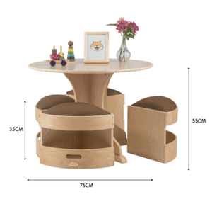 Darrahopens Baby & Kids > Kid's Furniture Jooyes Kids Round Wooden Table with Storage Stools Brown - Set Of 5