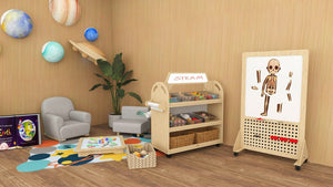 Darrahopens Baby & Kids > Kid's Furniture Jooyes Magnetic Mobile Discover Whiteboard with Pegboard - H140cm