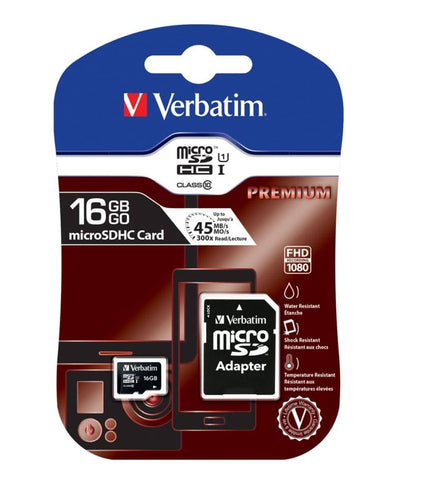 darrahopens Electronics > Back Up & Storage VERBATIM Micro SDHC 16GB (Class 10) with Adaptor Up to 45MB/Sec 300X read speed