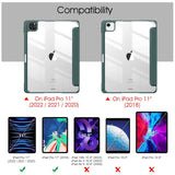 Darrahopens Electronics > Computer Accessories iPad Pro 11 Inch 2020-2022 Soft Tpu Smart Premium Case Auto Sleep Wake Stand Clear Cover Pencil holder Dark Green