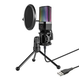 Darrahopens Electronics Simplecom UM650 USB Cardioid Condenser Microphone Gaming RGB Lights with Tripod & Pop Filter