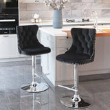 Darrahopens Furniture > Bar Stools & Chairs 2x Height Adjustable Swivel Bar Stool Velvet Studs Barstool with Footrest and Chromed Base- Black