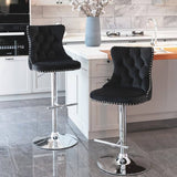 Darrahopens Furniture > Bar Stools & Chairs 2x Height Adjustable Swivel Bar Stool Velvet Studs Barstool with Footrest and Chromed Base- Black