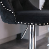 Darrahopens Furniture > Bar Stools & Chairs 2x Height Adjustable Swivel Bar Stool Velvet Studs Barstool with Footrest and Chromed Base- Black