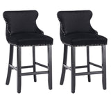 Darrahopens Furniture > Bar Stools & Chairs 2x Velvet Upholstered Button Tufted Bar Stools with Wood Legs and Studs-Black